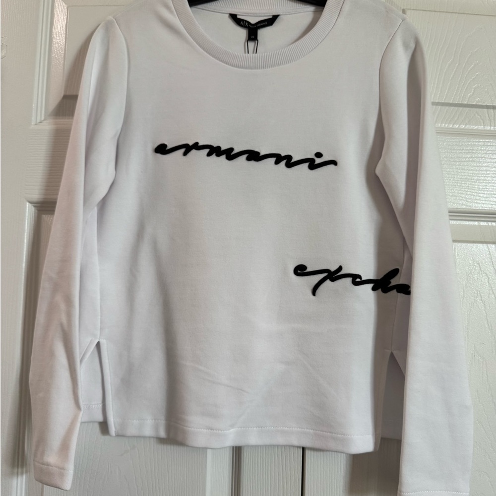 Armani Exchange Women's White Sweatshirt with Black Accents